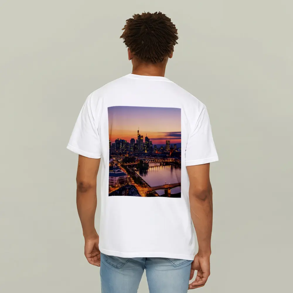 Frankfurt Skyline At Sunset Over River – T-Shirts