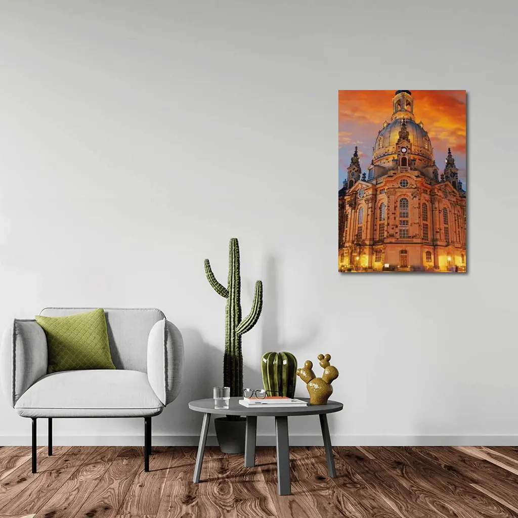 Dresden Frauenkirche Church Fiery Sunset Sky – Wall Art