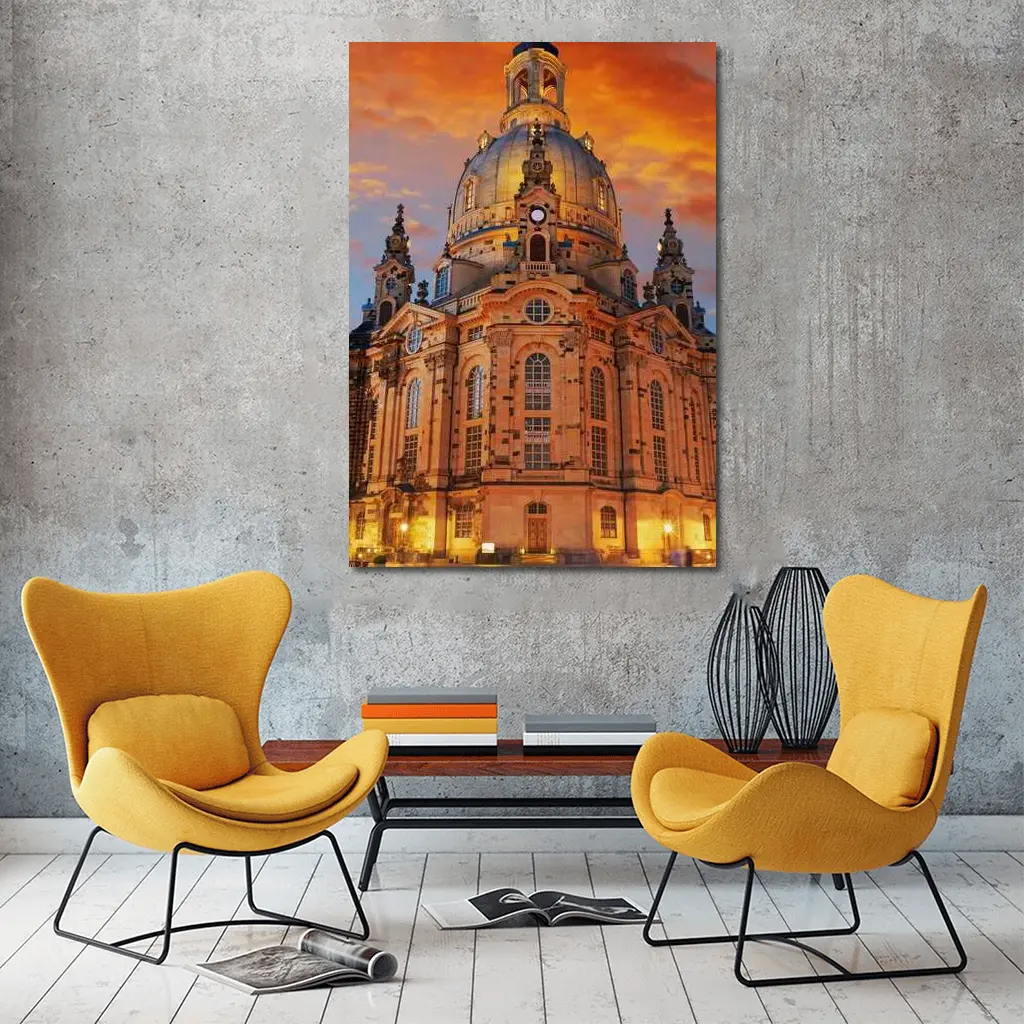 Dresden Frauenkirche Church Fiery Sunset Sky – Wall Art
