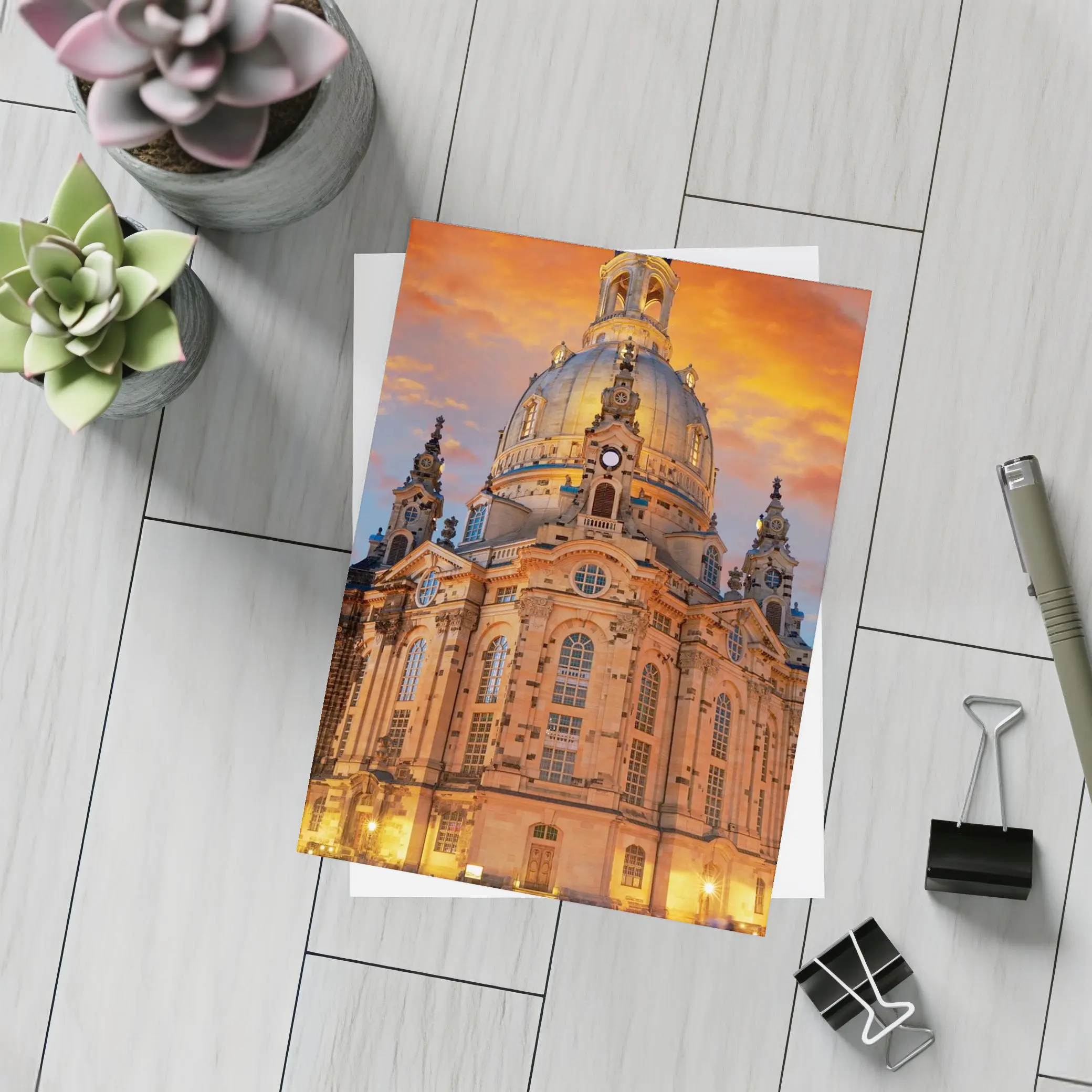 Dresden Frauenkirche Church Fiery Sunset Sky – Postcards