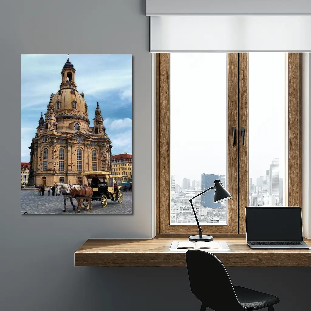 Dresden Frauenkirche Church Horse Carriage Square – Wall Art