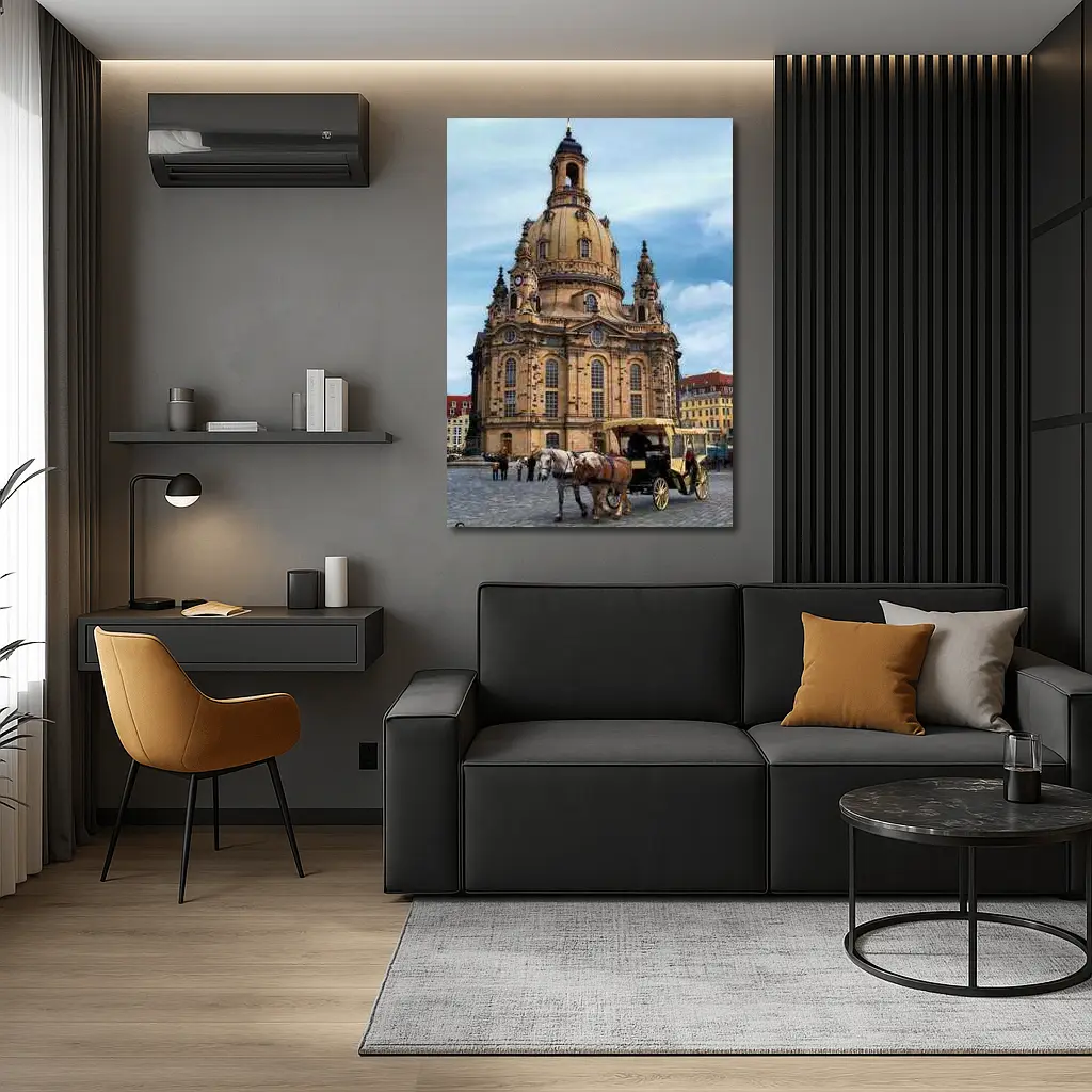 Dresden Frauenkirche Church Horse Carriage Square – Wall Art