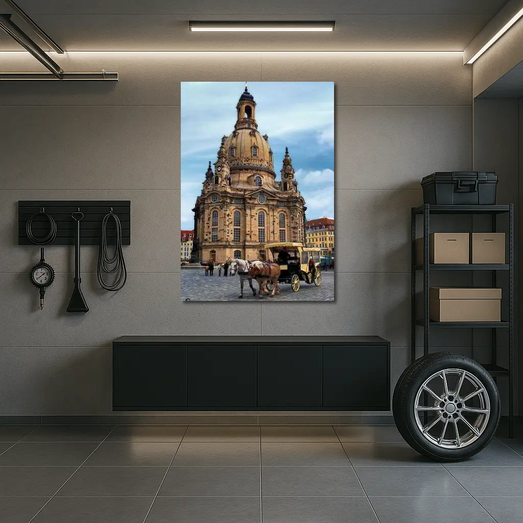 Dresden Frauenkirche Church Horse Carriage Square – Wall Art