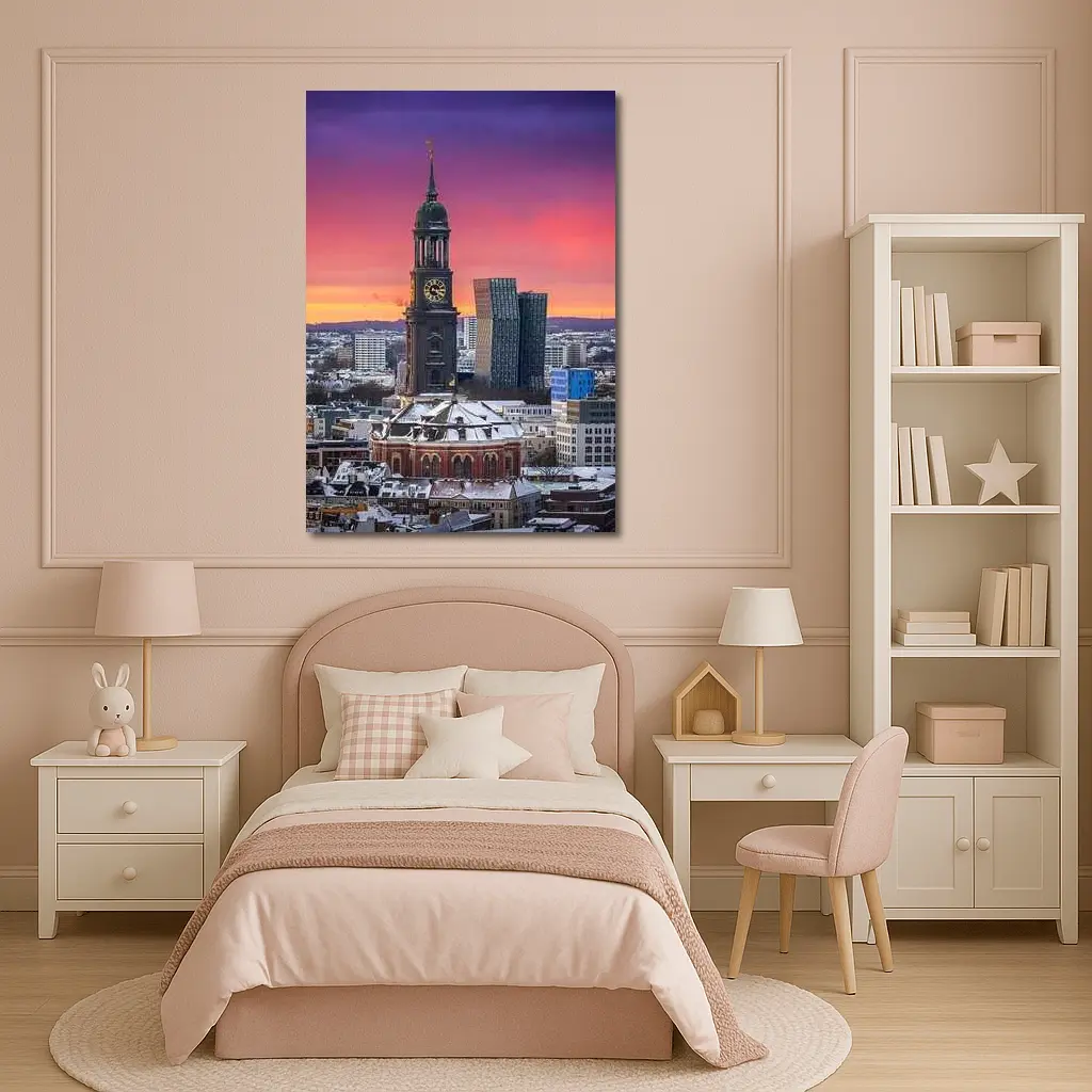 Hamburg Michel Church Tower Sunset Skyline – Wall Art