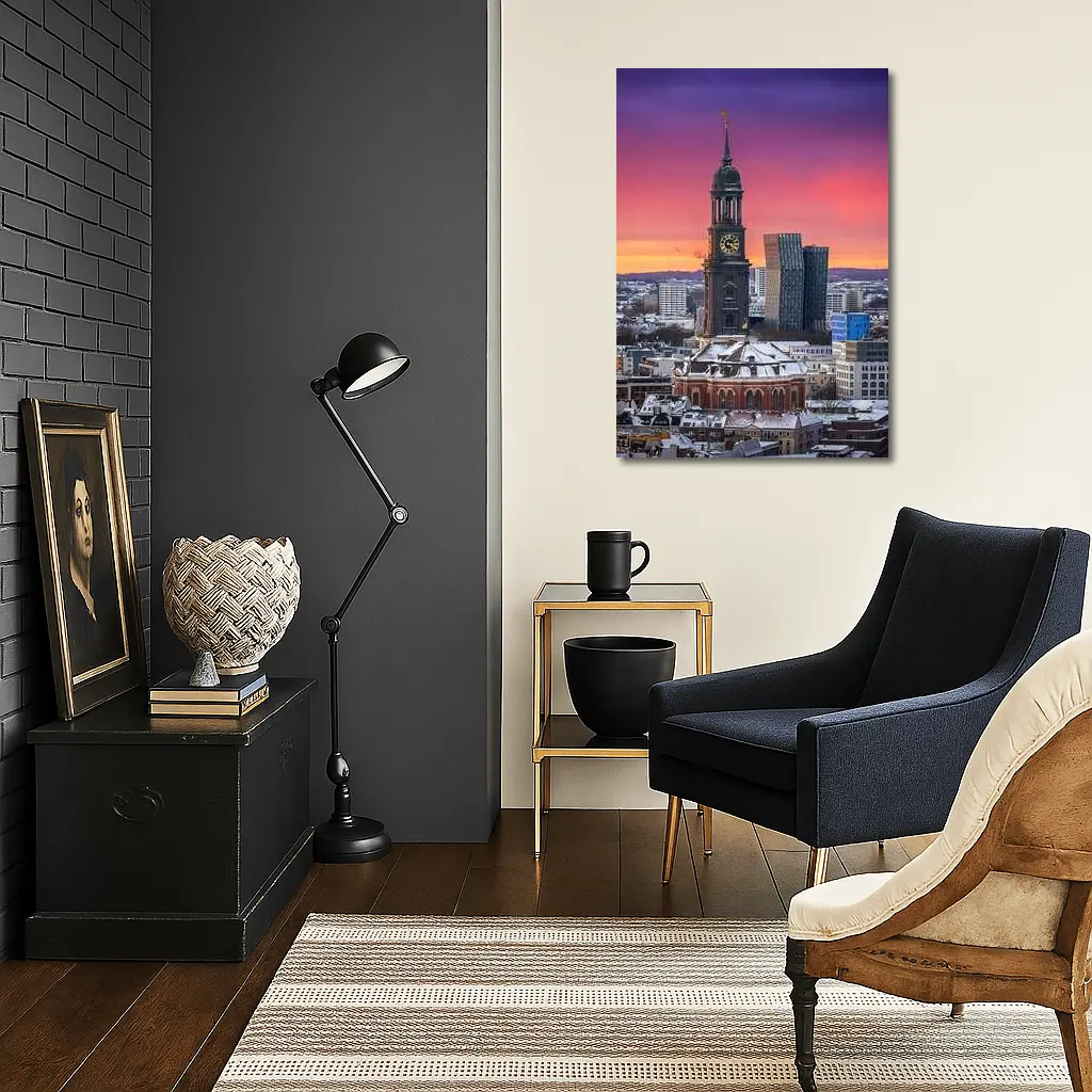 Hamburg Michel Church Tower Sunset Skyline – Wall Art