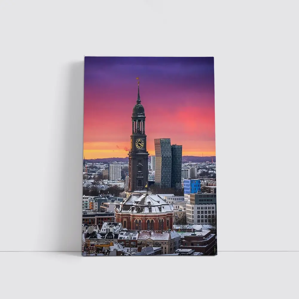 Hamburg Michel Church Tower Sunset Skyline – Wall Art