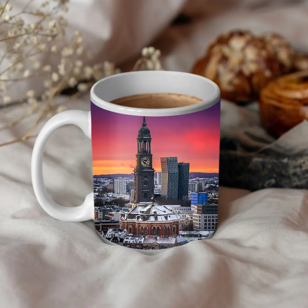 Hamburg Michel Church Tower Sunset Skyline – Mugs