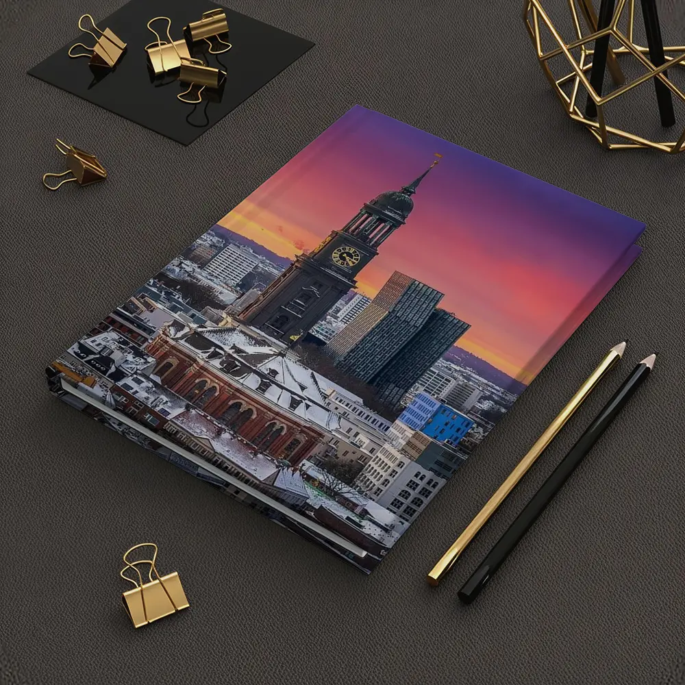 Hamburg Michel Church Tower Sunset Skyline – Notebooks