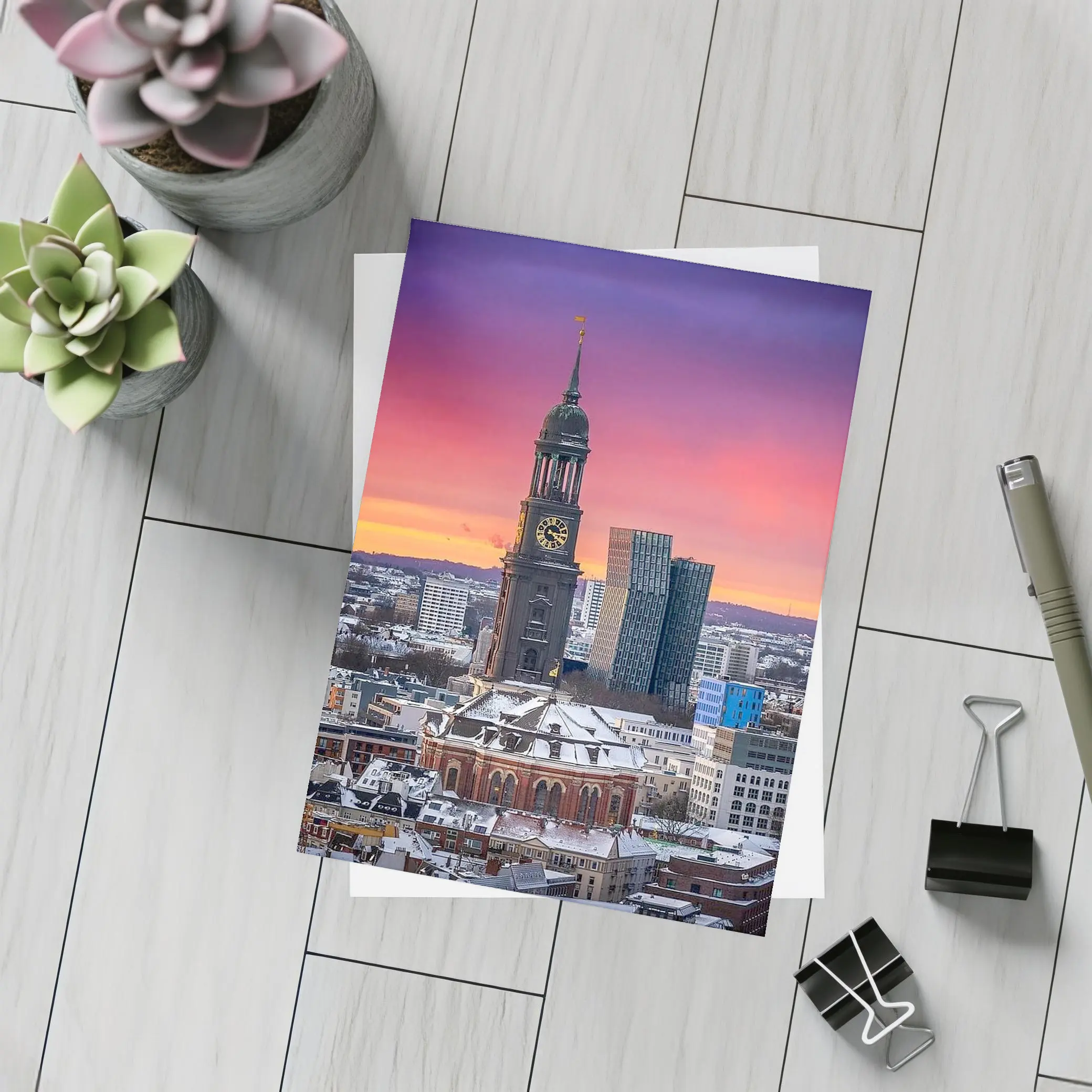 Hamburg Michel Church Tower Sunset Skyline – Postcards