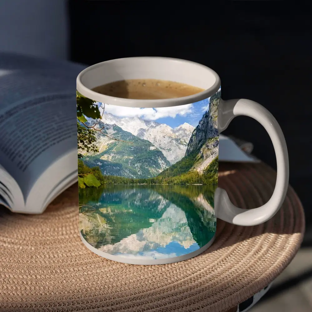 Alpine Lake Mountain Reflection Clear Sky – Mugs