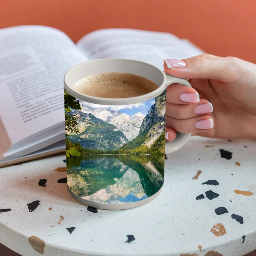 Alpine Lake Mountain Reflection Clear Sky – Mugs