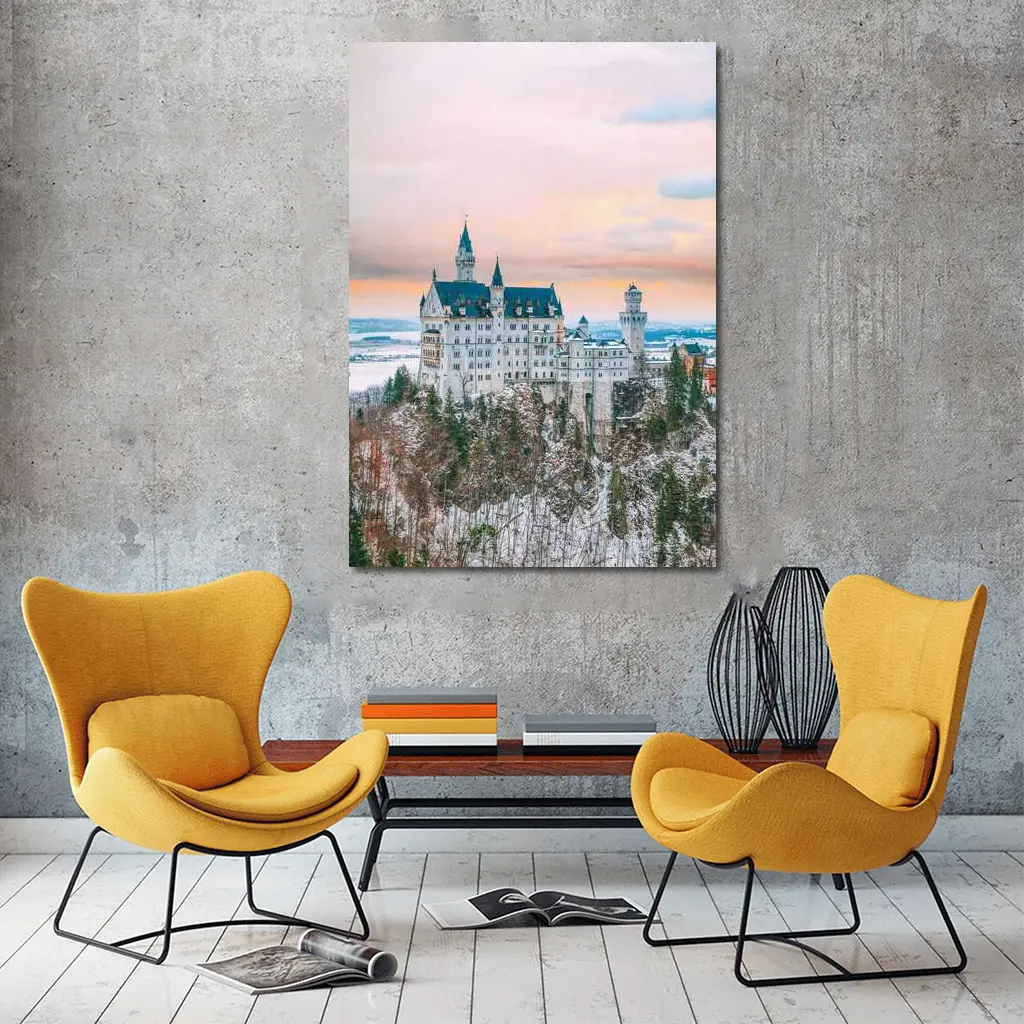 Neuschwanstein Castle Winter Sunset Bavaria Germany – Wall Art