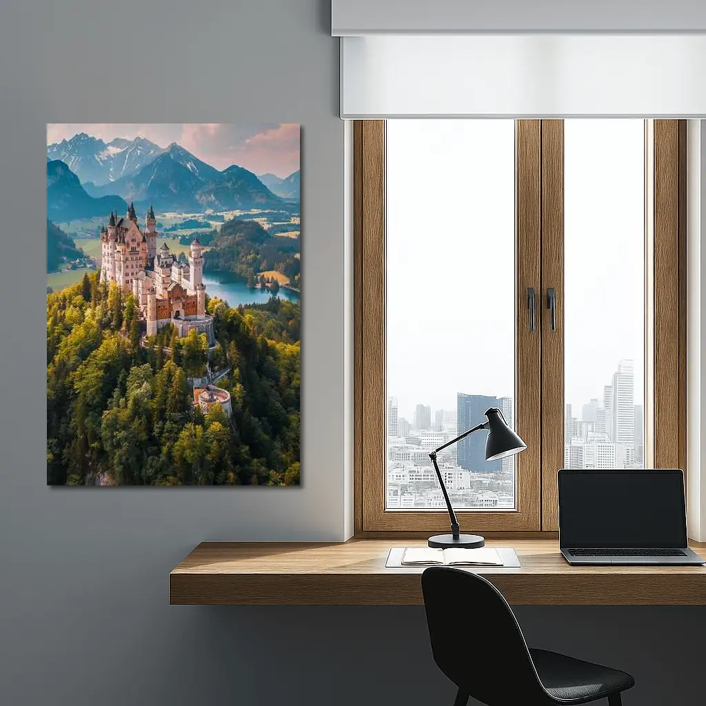 Neuschwanstein Castle Alps Forest Aerial View – Wall Art