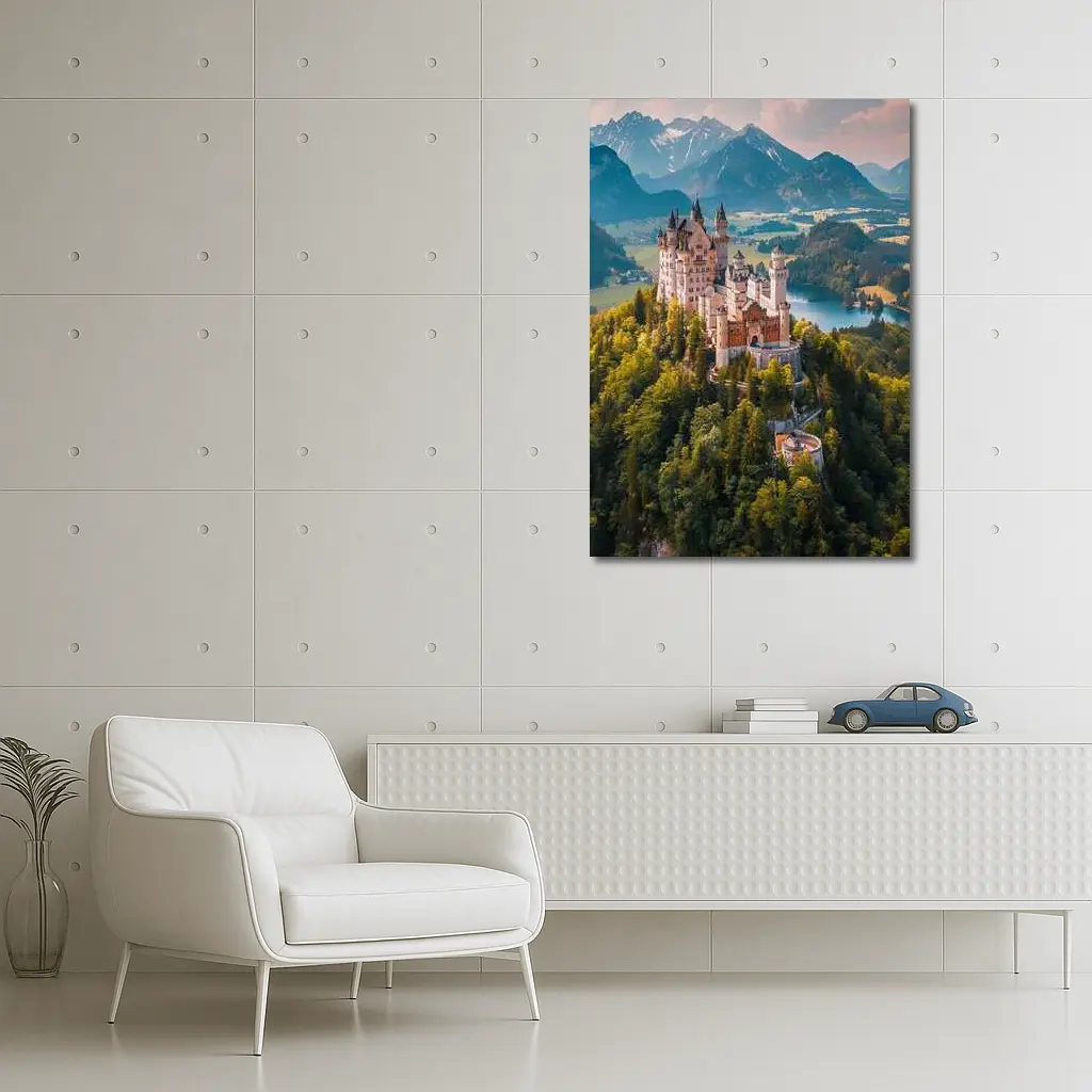 Neuschwanstein Castle Alps Forest Aerial View – Wall Art
