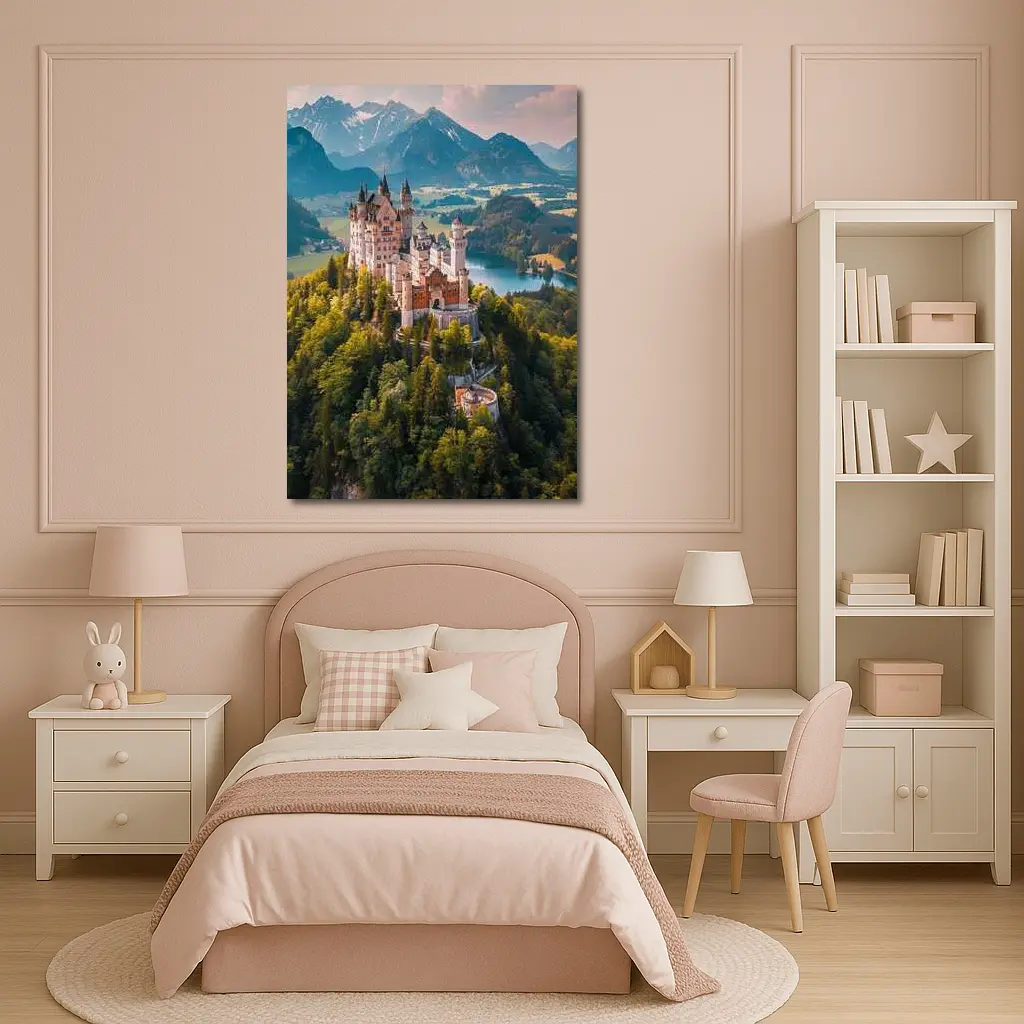 Neuschwanstein Castle Alps Forest Aerial View – Wall Art