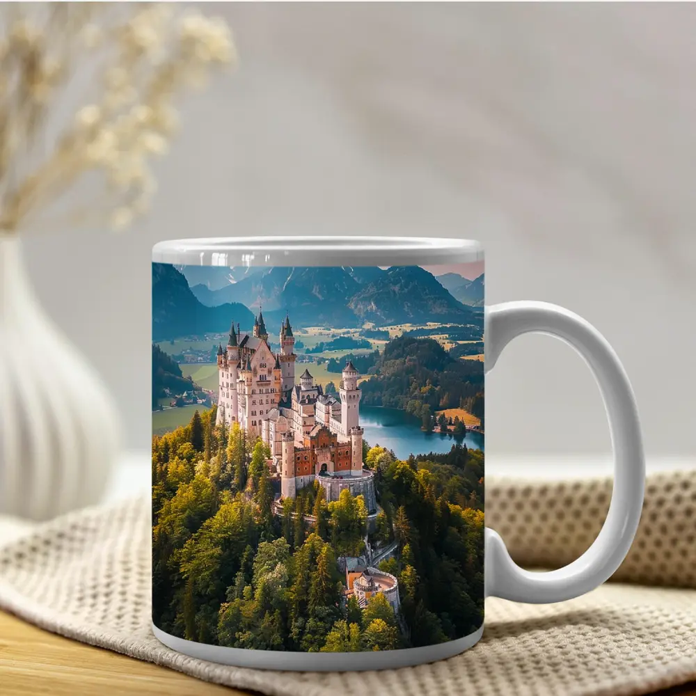 Neuschwanstein Castle Alps Forest Aerial View – Mugs