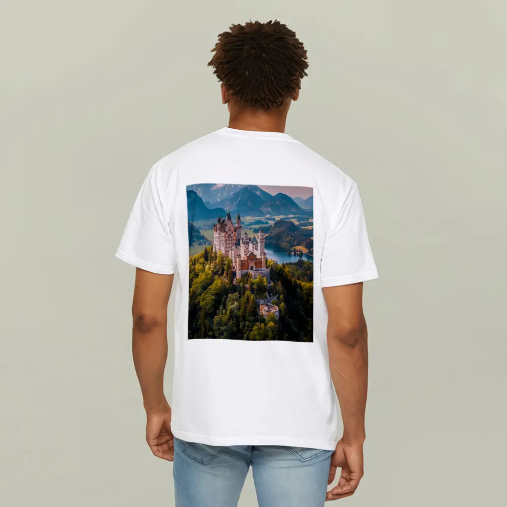 Neuschwanstein Castle Alps Forest Aerial View – T-Shirts