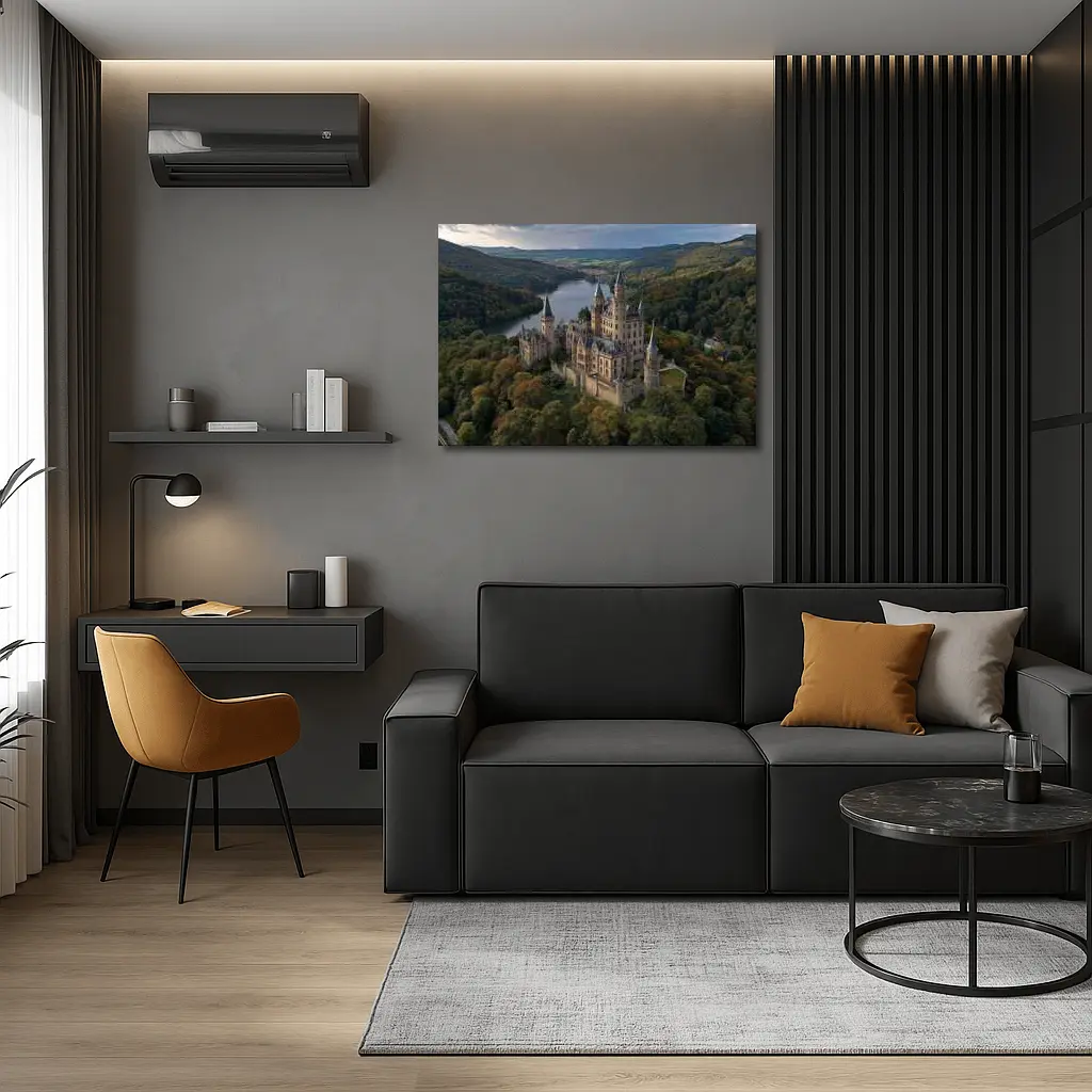 Medieval Castle Aerial View Forest Lake – Wall Art
