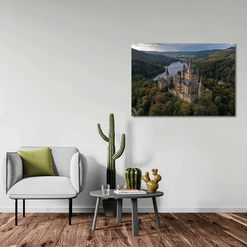 Medieval Castle Aerial View Forest Lake – Wall Art