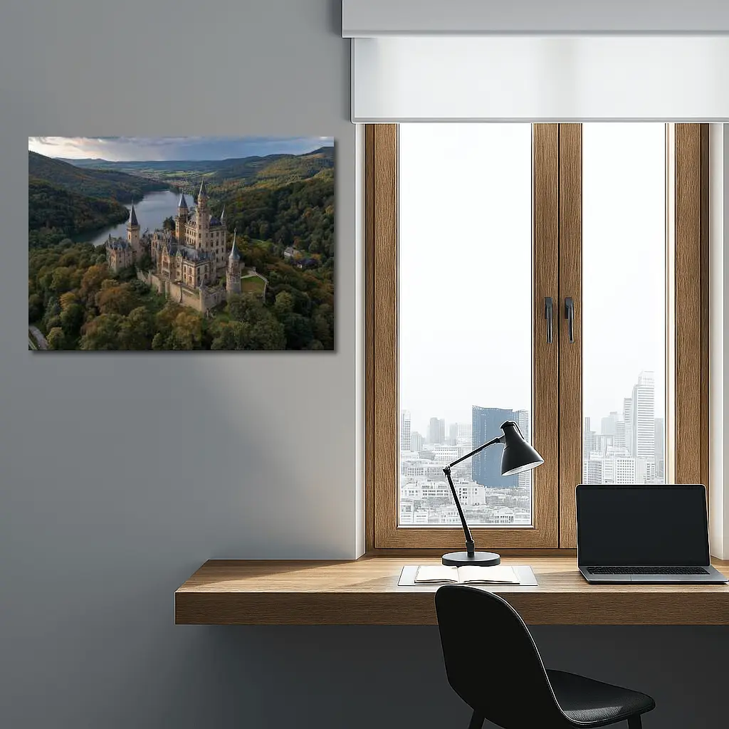 Medieval Castle Aerial View Forest Lake – Wall Art