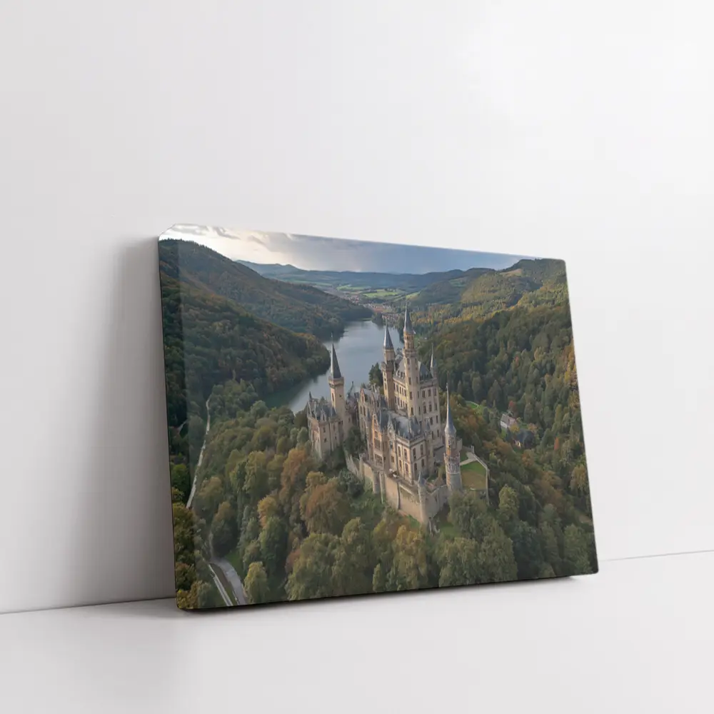 Medieval Castle Aerial View Forest Lake – Wall Art