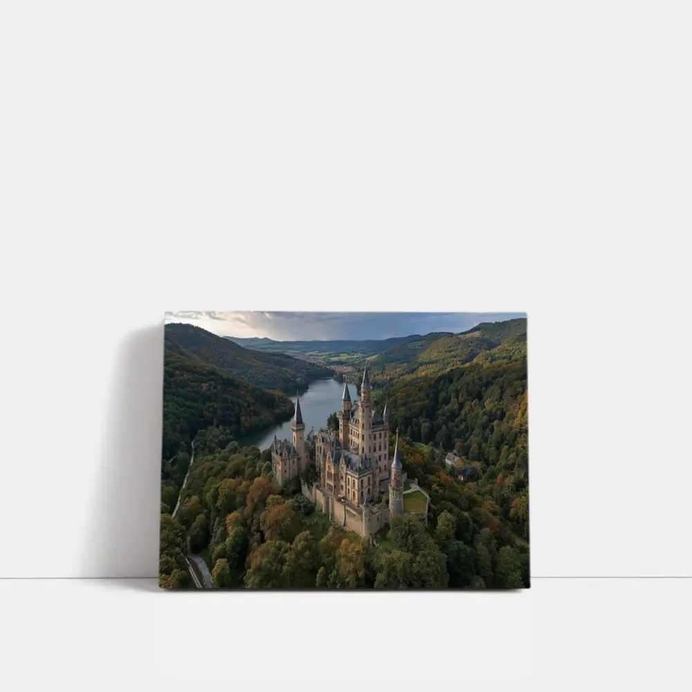 Medieval Castle Aerial View Forest Lake – Wall Art