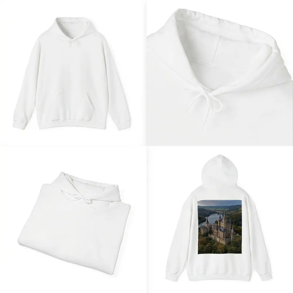 Medieval Castle Aerial View Forest Lake – Hoodies