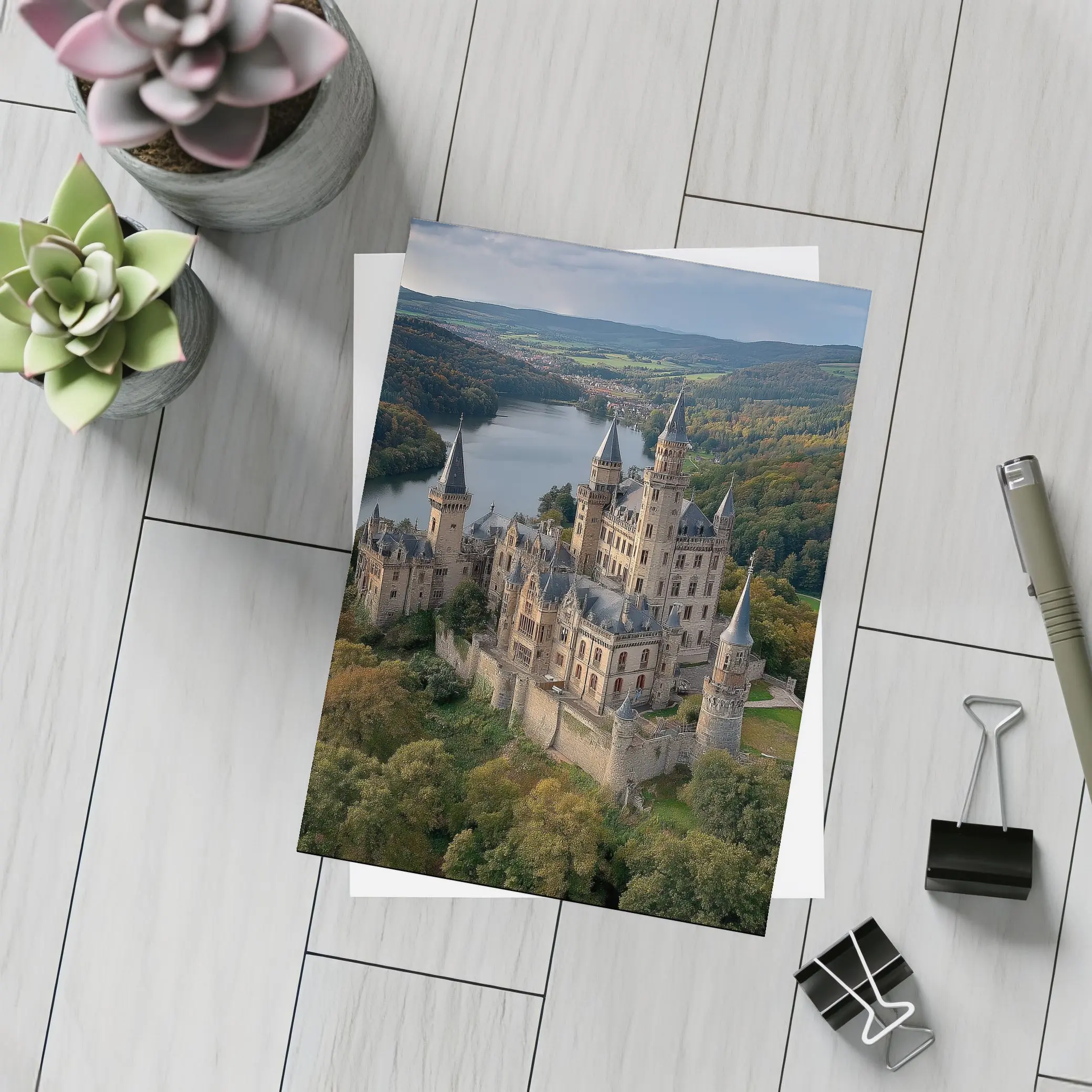 Medieval Castle Aerial View Forest Lake – Postcards
