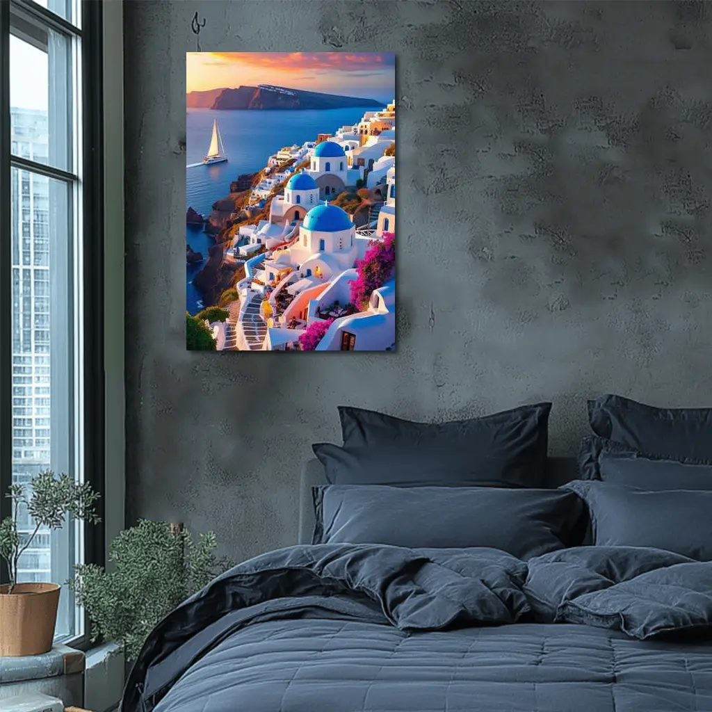 Santorini Greece Blue Domes Sunset View – Wall Art