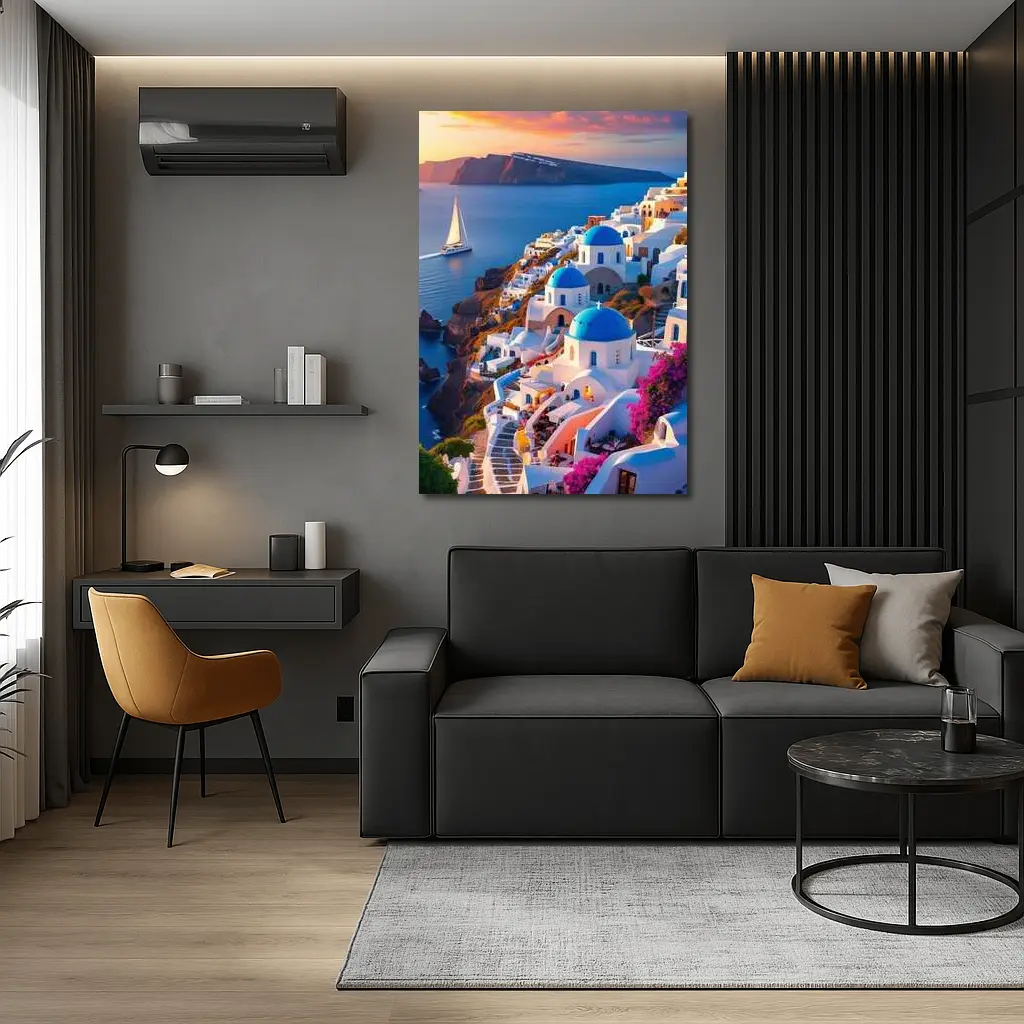 Santorini Greece Blue Domes Sunset View – Wall Art
