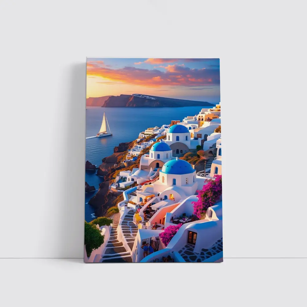 Santorini Greece Blue Domes Sunset View – Wall Art