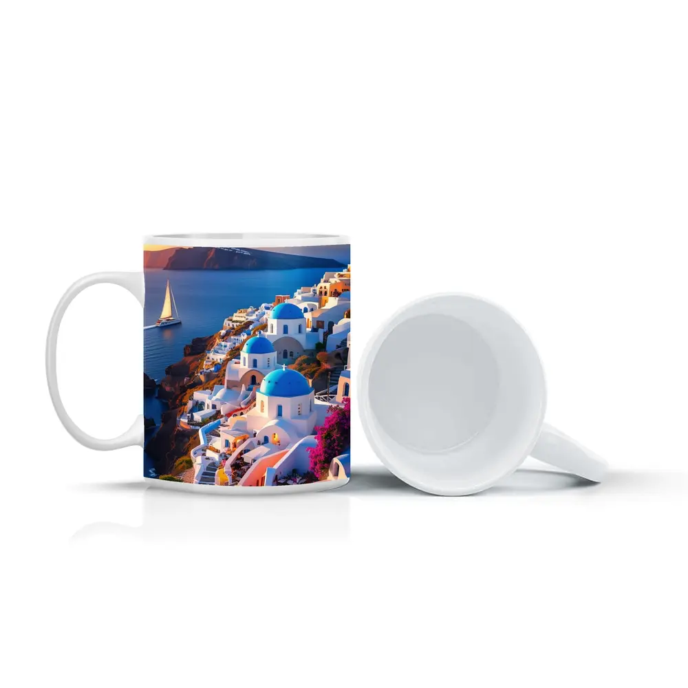 Santorini Greece Blue Domes Sunset View – Mugs