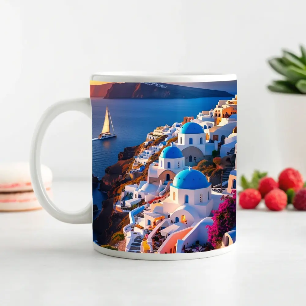 Santorini Greece Blue Domes Sunset View – Mugs