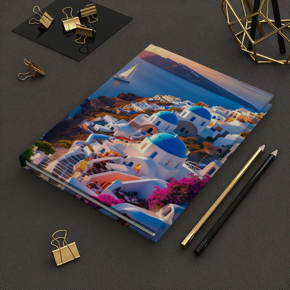 Santorini Greece Blue Domes Sunset View – Notebooks