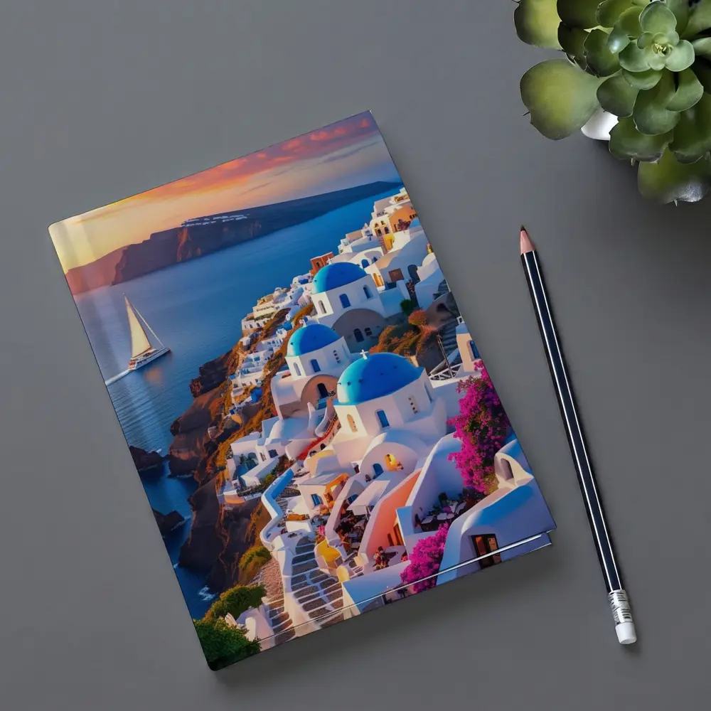 Santorini Greece Blue Domes Sunset View – Notebooks