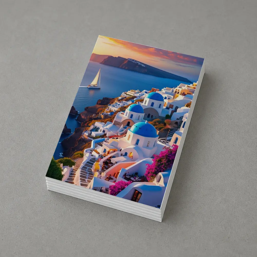 Santorini Greece Blue Domes Sunset View – Postcards