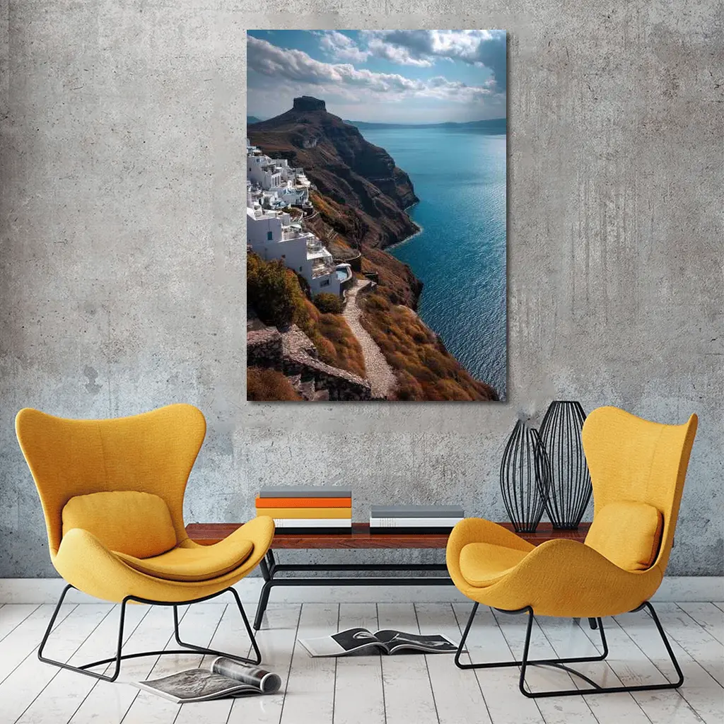Santorini Cliffside White Buildings Aegean Sea – Wall Art