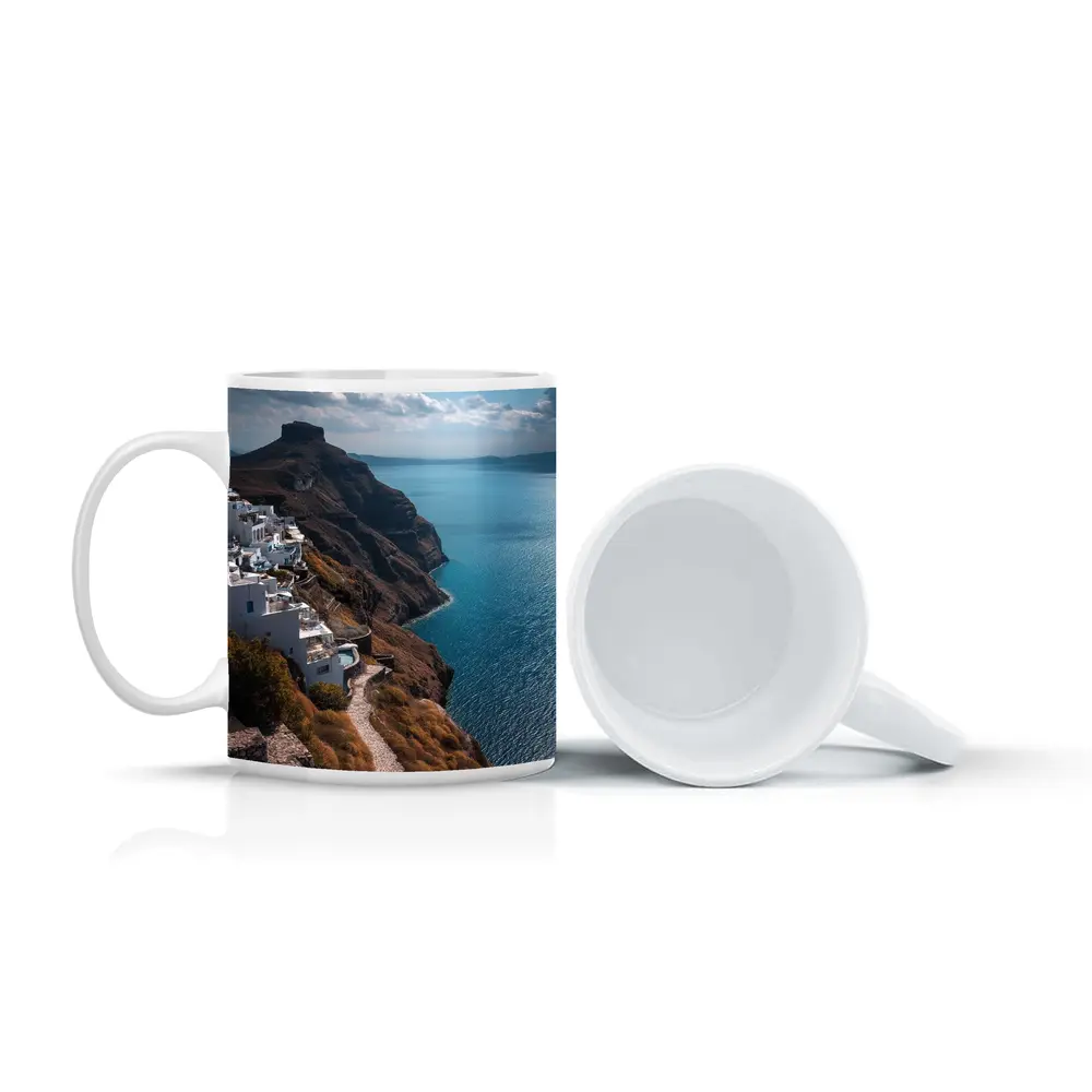 Santorini Cliffside White Buildings Aegean Sea – Mugs
