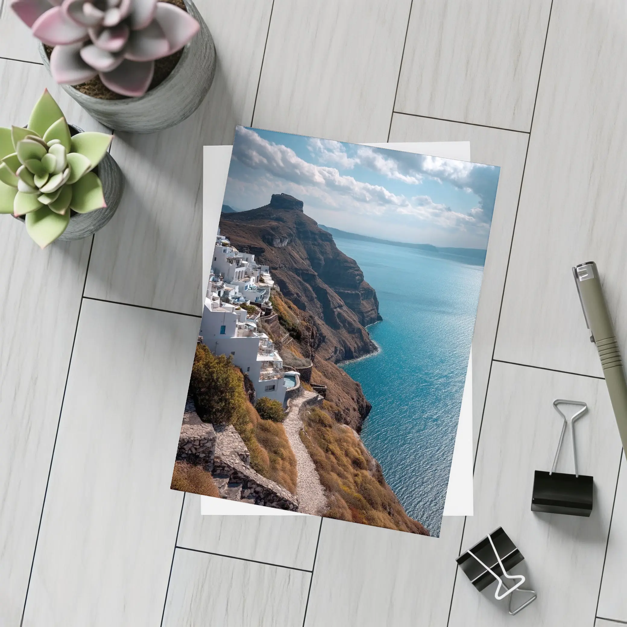 Santorini Cliffside White Buildings Aegean Sea – Postcards