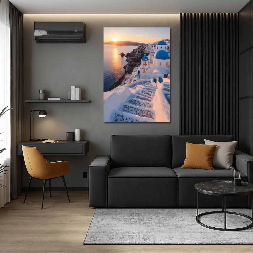 Santorini Blue Domes Sunset Greece View – Wall Art