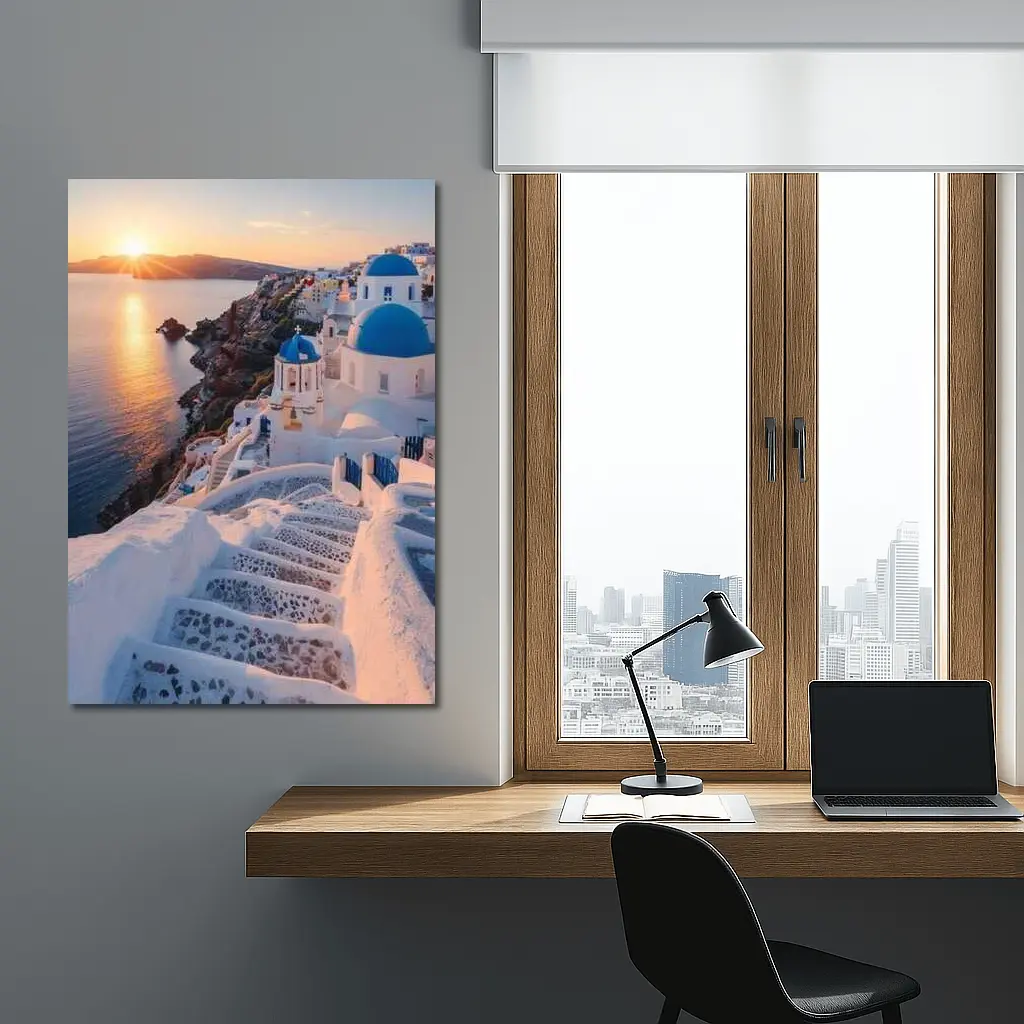 Santorini Blue Domes Sunset Greece View – Wall Art