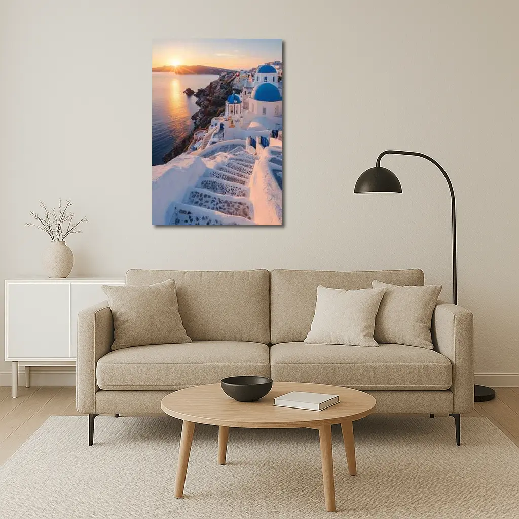 Santorini Blue Domes Sunset Greece View – Wall Art