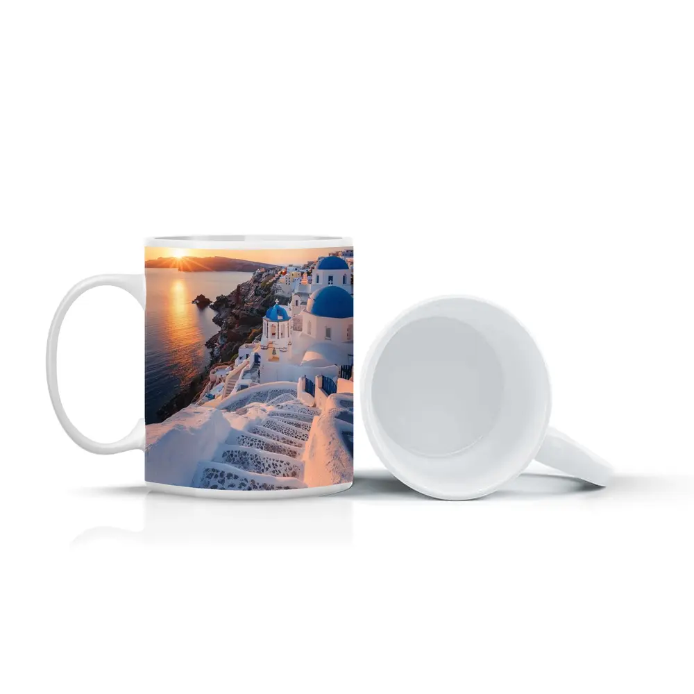 Santorini Blue Domes Sunset Greece View – Mugs
