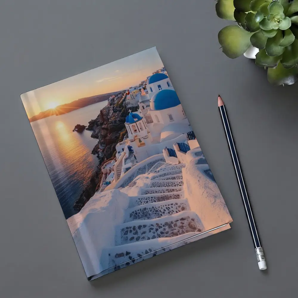 Santorini Blue Domes Sunset Greece View – Notebooks