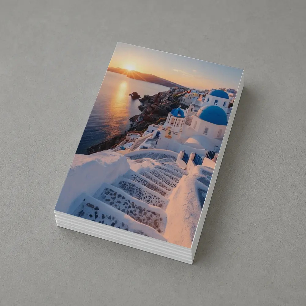 Santorini Blue Domes Sunset Greece View – Postcards