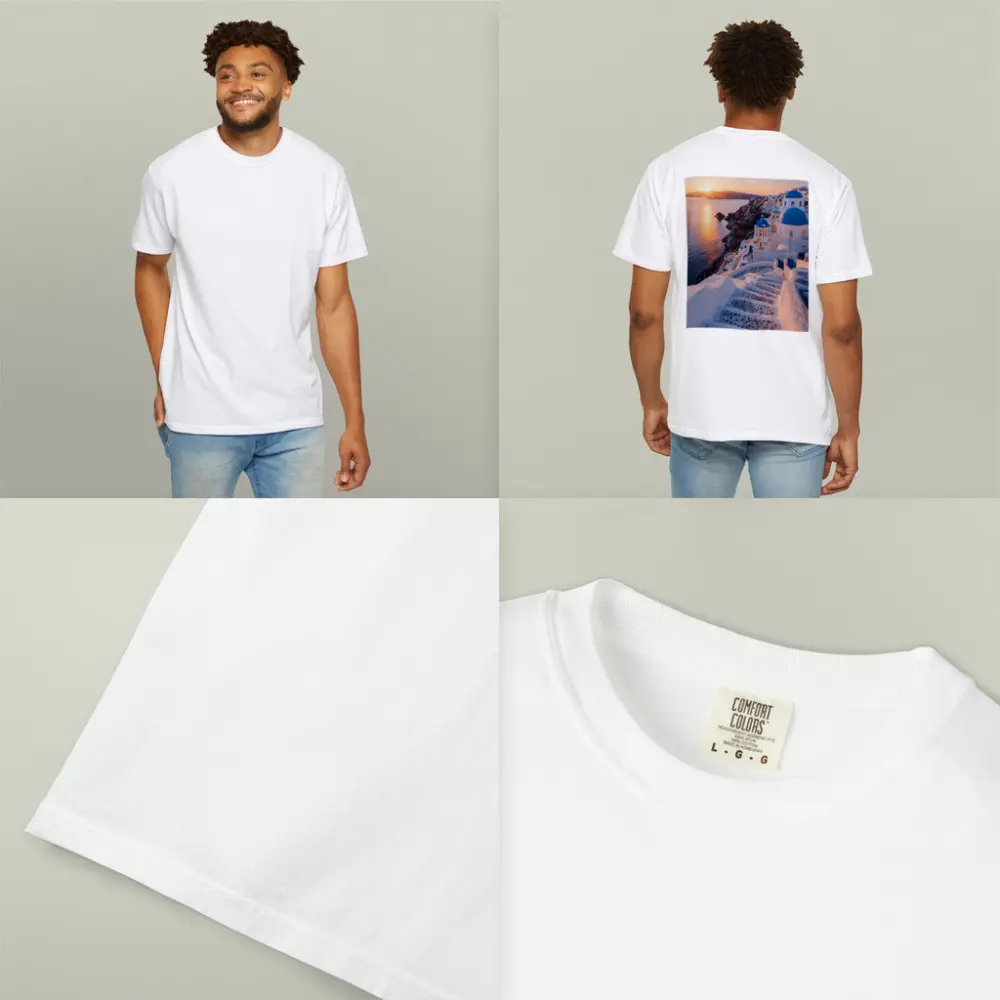 Santorini Blue Domes Sunset Greece View – T-Shirts