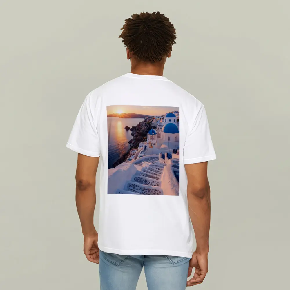 Santorini Blue Domes Sunset Greece View – T-Shirts