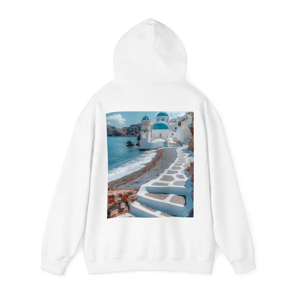 Santorini Blue Dome Church Coastal View – Hoodies