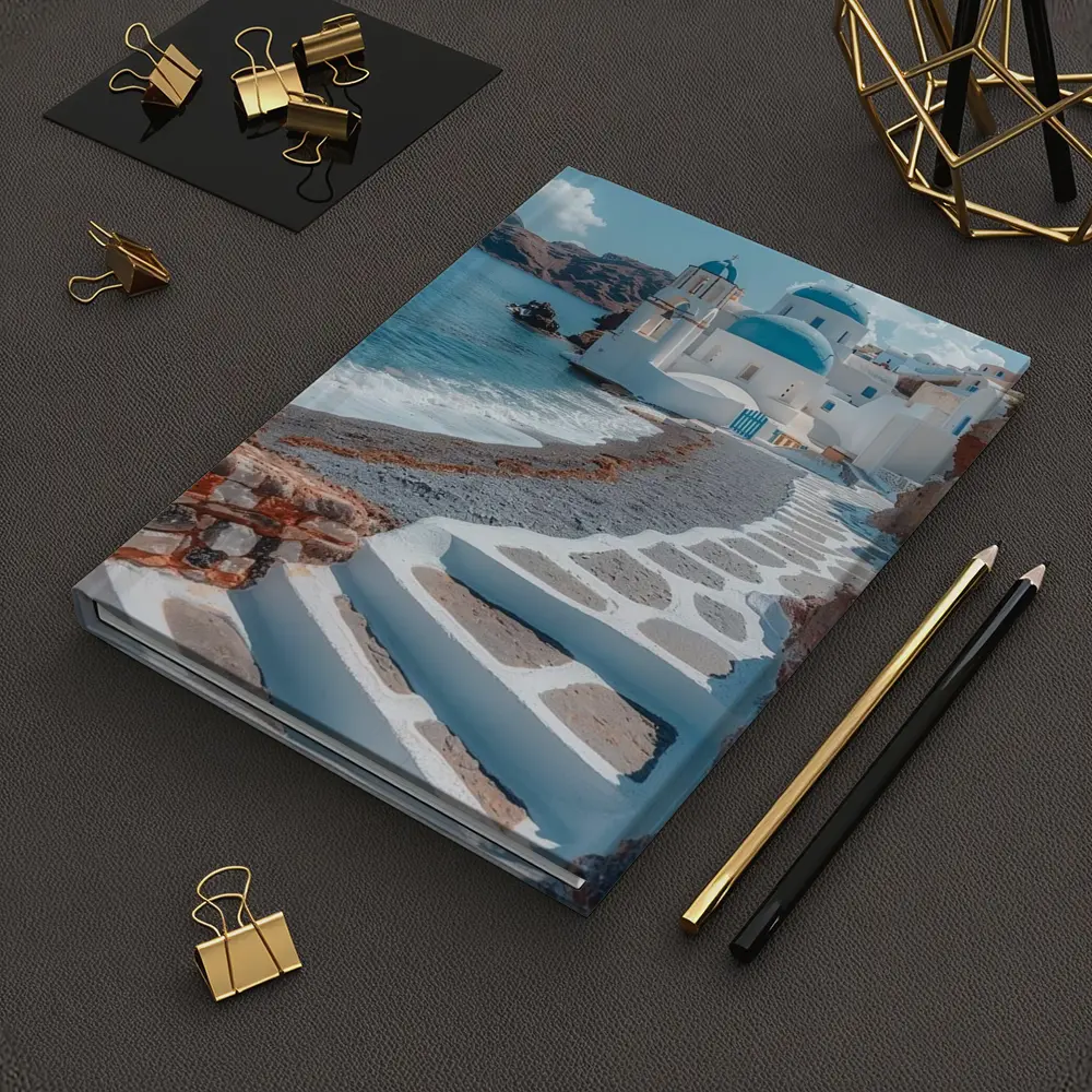 Santorini Blue Dome Church Coastal View – Notebooks