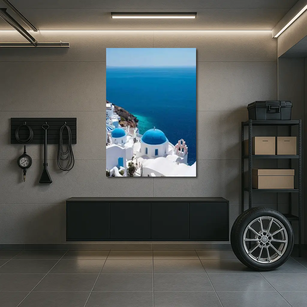 Santorini Blue Domes White Village Sea View – Wall Art